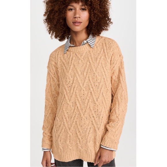 | free people • isla camel cable tunic sweater size • medium | - Picture 4 of 16